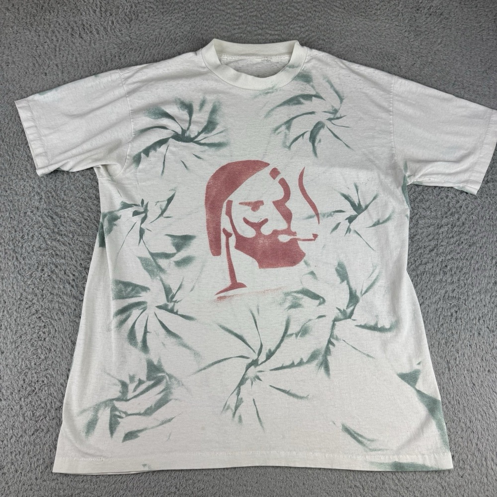 Vintage 80s Smoking Santa T Shirt Single Stitch All Over Print Art Punk Rare M